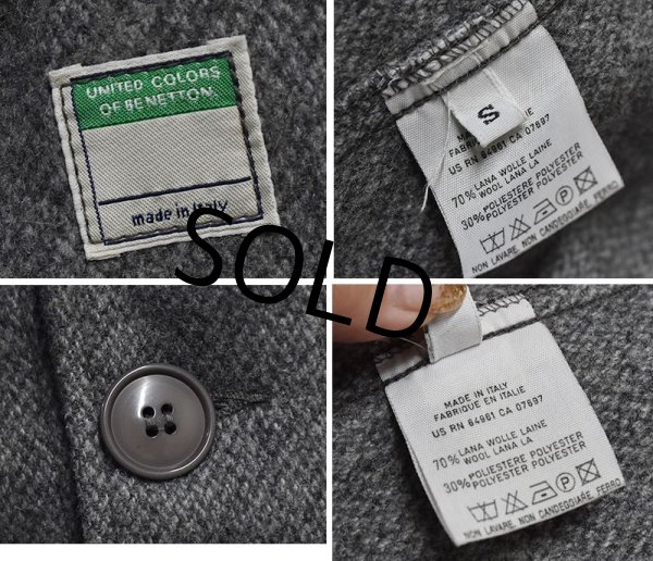 画像2: 90's  ビンテージ 【イタリー製】 【ベネトン】 【UNITED COLORS OF BENETTON】 【グレー】【ウールジャケット】【サイズＳ】  (2)