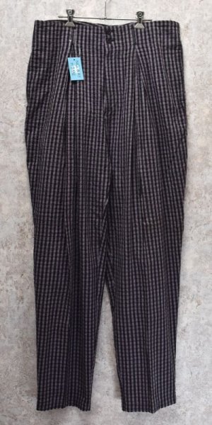 画像2: 【DOSHA】【紫X黒】【シアサッカー】【タック入りコットンパンツ】【タック入りコットンスラックス】【36X33】  (2)