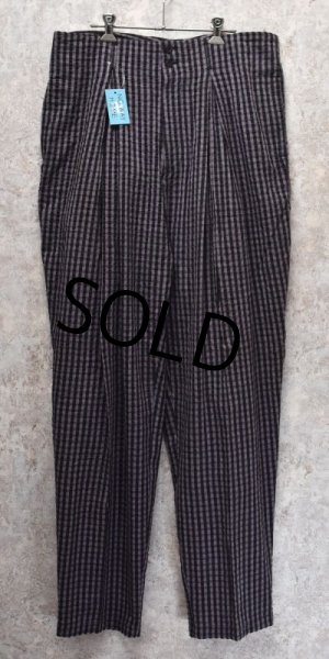 画像2: 【DOSHA】【紫Ｘ黒】【シアサッカー】【タック入りコットンパンツ】【タック入りコットンスラックス】【36Ｘ33】  (2)