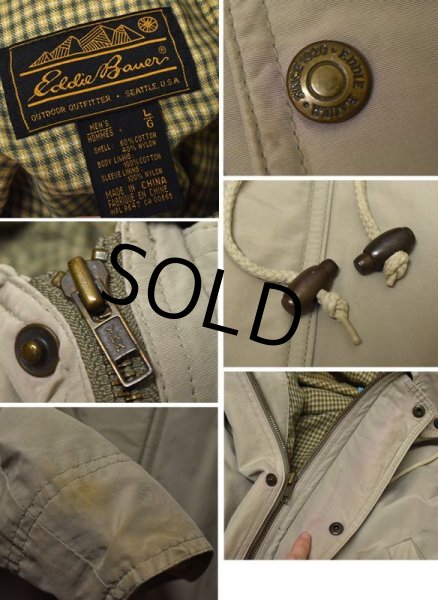 画像2: 90’ｓ【ビンテージ】黒タグ【エディーバウアー】【Eddie Bauer】【裏地チェックｘオフホワイト】フード付きジャケット【サイズＬ】  (2)
