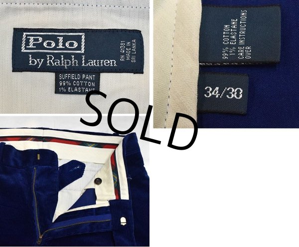 画像2: 【POLO RALPH LAUREN】【ラルフローレン】【青】SUFFIELD PANT【コーデュロイパンツ】【コーデュロイスラックス】【34×30】  (2)