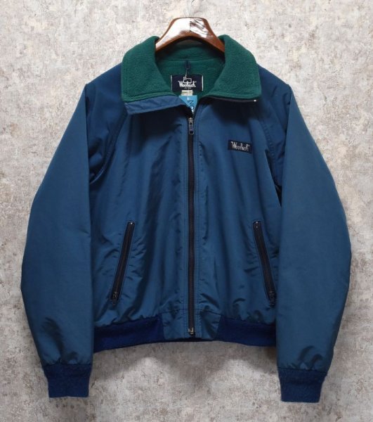 画像1: 80’s【USA製】ビンテージ【Woolrich】ウールリッチ【紺x緑】【フリース裏地】【ナイロンブルゾン】【レディースＬ】  (1)