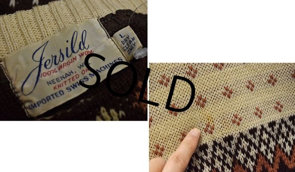 画像2: 50’s【ビンテージ】【Jersild】【ジャーシルド】【ブラウンx白】ジャガード【ノルディック風】【ウールセーター】【サイズL】  (2)