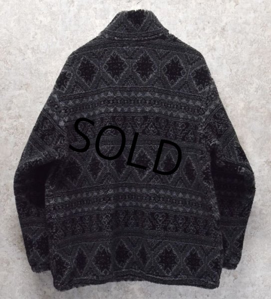 画像3: 90's USA製【ビンテージ】【ウールリッチ】【Woolrich】【チャコールＸ黒】ネイティブ柄【ハーフジップ】【フリースジャケット】プルオーバー【サイズＭ】  (3)