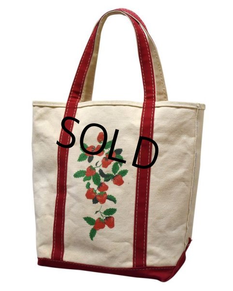 画像5: 【ビンテージ】【L.L.bean】【エルエルビーン】白ｘ赤【耳付き】【イチゴプリント】【トートバッグ】  (5)