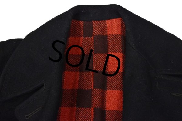 画像3: ~60’s【ビンテージ】 【Pコート】【スポーツジャケット】【黒】【赤チェック裏地】【ウールコート】【Lサイズ程度】  (3)