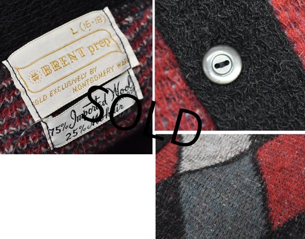 画像2: 【ビンテージ】【60’s〜】【BRENT】ブレント【アーガイル】【モヘアカーディガン】Sサイズ程度【ボーイズL】  (2)