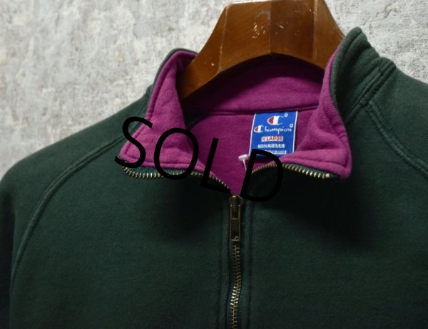 画像4: 90's【USA製】ビンテージ【チャンピオン】【Champion】【ハーフジップ】【襟付きスウェット】【緑×紫】【サイズXL】  (4)