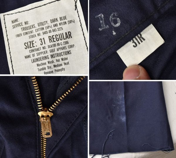 画像2: 【70's】【米軍実物】【ビンテージ 】【U.S.NAVY】【紺】【ユーティリティパンツ】【W34程度】  (2)