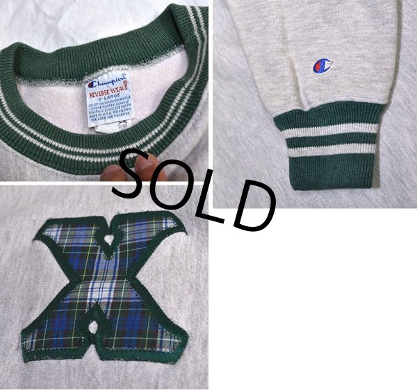 画像2: 90’s【USA製】ビンテージ【チャンピオン】【Champion】【リバースウィーブ】【グレーx緑】リブライン【スウェット】【サイズXL】  (2)