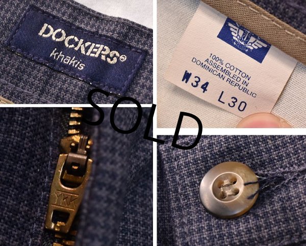 画像2: 【DOCKERS】ドッカーズ【紺】ハウンドトゥースチェック【2タックスラックス】【34ｘ30】  (2)