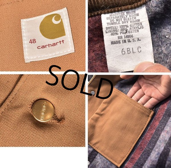 画像2: 【程度良好】【８０年代】USA製【ビンテージ】【Carhartt】【カーハート】【ライトブラウン】【ブランケット裏地付き】【ダック地ジャケット】【サイズ ４８】  (2)