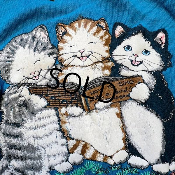 画像3: 【ビンテージ】【BASIC EDITIONS】【ベーシックエディションズ】【青×黒】【スウェット】【猫プリント】  (3)