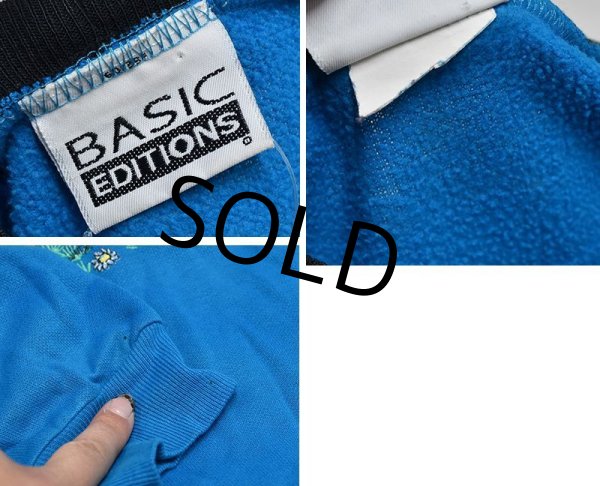 画像2: 【ビンテージ】【BASIC EDITIONS】【ベーシックエディションズ】【青×黒】【スウェット】【猫プリント】  (2)