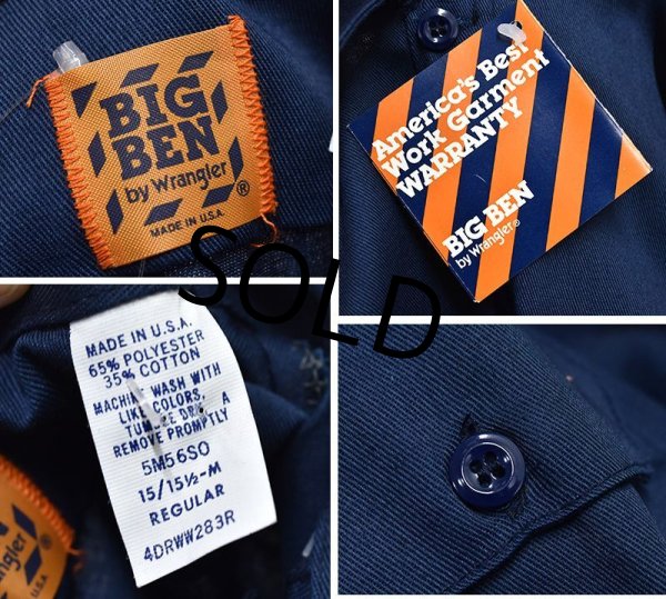 画像3: USA製【デッドストック】【ビンテージ】【BIG BEN by wrangler】【ビッグベン】【紺】【ワークシャツ】【15-15 1/2M】   (3)