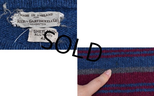 画像2: 【イングランド製】【Julius Garfinckel&Co.】【青×エンジ×グレー】【ボーダーウールセーター】【ニット】【サイズ42】  (2)