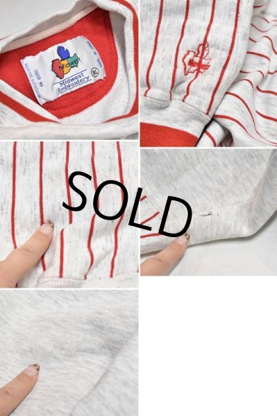 画像2: 90's~【ビンテージ】【Midwest Embroidery】【ミッドウエスト】【グレー×赤】【スウェット】【ボーダー】【サイズXL】  (2)