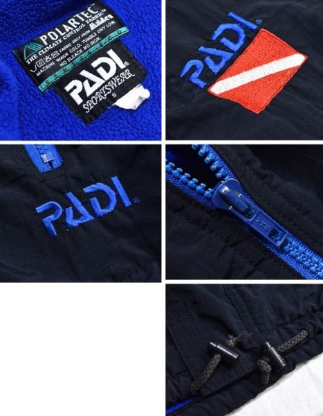 画像2: 90's【ビンテージ】【PADI sports wear】【パディ スポーツウェア】【黒ｘ青】フリースパーカー【マウンテンパーカー】【ポーラテックフリース】【サイズＳ】  (2)