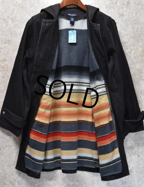 画像3: 90's【ビンテージ】【DENIM & CO.】【デニム&コー】【黒】【トグル付きデニムコート】【デニムダッフルコート】【ライナー付き】【1X】  (3)