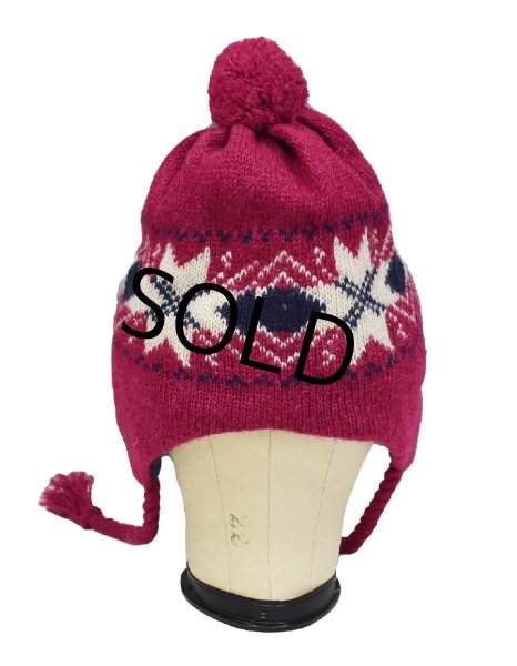 画像2: 【ビンテージ】【L.L.bean】エンジ×雪柄【耳当て付】【ニットキャップ】 【ニット帽】   (2)