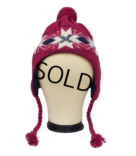 画像5: 【ビンテージ】【L.L.bean】エンジ×雪柄【耳当て付】【ニットキャップ】 【ニット帽】   (5)