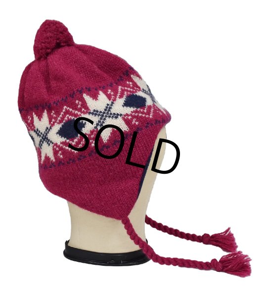 画像3: 【ビンテージ】【L.L.bean】エンジ×雪柄【耳当て付】【ニットキャップ】 【ニット帽】   (3)