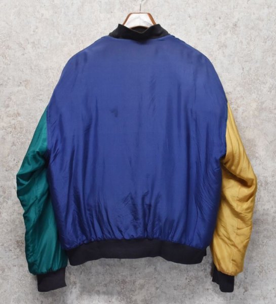 画像4: 【ビンテージ】【CITY STREET】シティーストリート【マルチカラー】【クレイジーパターン】中綿入り【シルクブルゾン】シルクジャケット【サイズL】  (4)