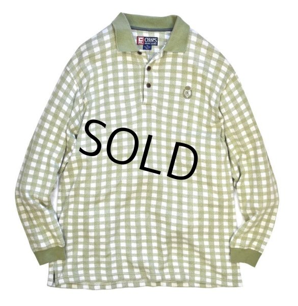 画像1: 【チャップス】CHAPS【ラルフローレン】 【POLO ralph lauren】【生成り×緑チェック】【長袖ポロシャツ】 【サイズＭ】   (1)