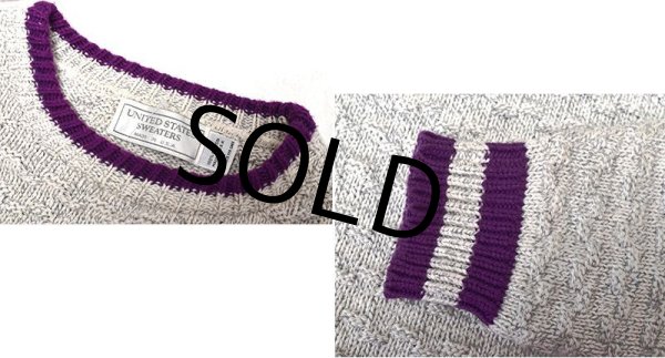 画像2: 90's~ USA製【ビンテージ】【UNITED STATES SWEATERS】【オフホワイトｘ紫】【コットンセーター】【サイズＬ】  (2)