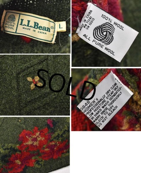 画像2: 【ビンテージ】【L.L.bean】【エルエルビーン】【モスグリーン】花柄【モックネック】【ウールセーター】レディース古着【レディースL】  (2)
