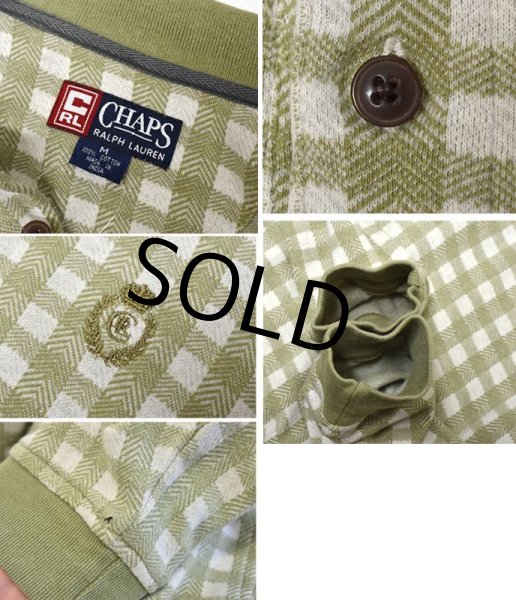 画像2: 【チャップス】CHAPS【ラルフローレン】 【POLO ralph lauren】【生成り×緑チェック】【長袖ポロシャツ】 【サイズM】   (2)