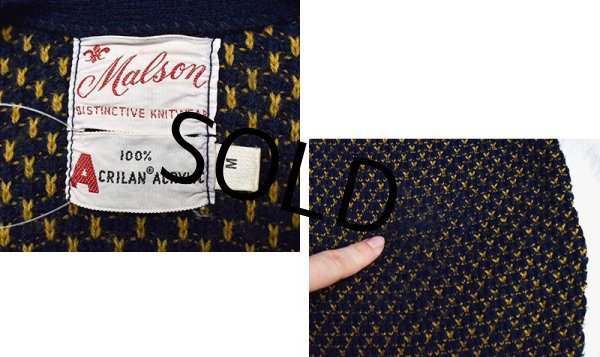 画像2: ~70's【ビンテージ】【Malson】【マルソン】【紺×黄色】アクリル【Vネックセーター】【サイズM】  (2)