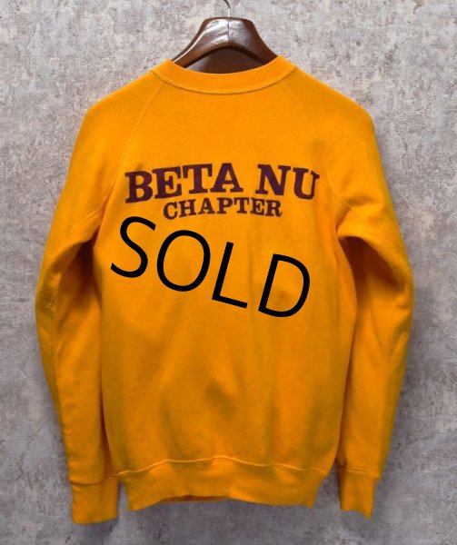 画像3: 80’s USA製【ビンテージ】黄色【マスタード】バックプリント付き【QUETTE BETA CHAPTER】フロッキープリント【スウェット】【Ｍ程度】  (3)