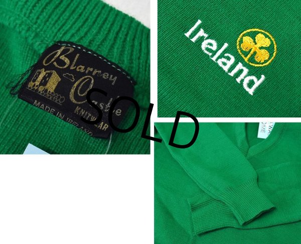 画像2: 【アイルランド製】ビンテージ【Blarney Castle】【ブラーニーキャッスル】シャムロック クローバー【緑】アクリル Vネックセーター 【サイズS程度】   (2)