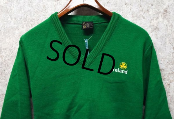 画像3: 【アイルランド製】ビンテージ【Blarney Castle】【ブラーニーキャッスル】シャムロック クローバー【緑】アクリル Vネックセーター 【サイズS程度】   (3)
