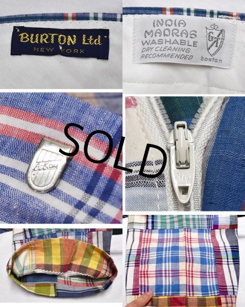 画像2: ビンテージ【BURTON ltd.】【バートン】インディアンマドラスチェック【パッチワークパンツ】【スラックス】【レディース古着】【W28程度】  (2)