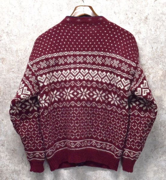 画像3: ビンテージ【USA製】【l.l.bean】エルエルビーン【バーズアイ】【雪柄】カーディガン【ウールカーディガン】【レディース古着】【サイズL】  (3)