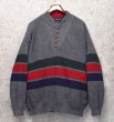 画像1: 90’s~ USA製【ビンテージ】【ランズエンド】【LANDS' END】【グレー】【 緑×赤×紺ライン】【ヘンリーネックセーター】【サイズＬ】  (1)