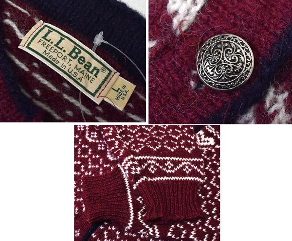 画像2: ビンテージ【USA製】【l.l.bean】エルエルビーン【バーズアイ】【雪柄】カーディガン【ウールカーディガン】【レディース古着】【サイズL】  (2)