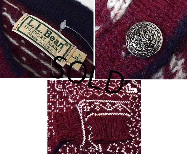 画像2: ビンテージ【USA製】【l.l.bean】エルエルビーン【バーズアイ】【雪柄】カーディガン【ウールカーディガン】【レディース古着】【サイズＬ】  (2)