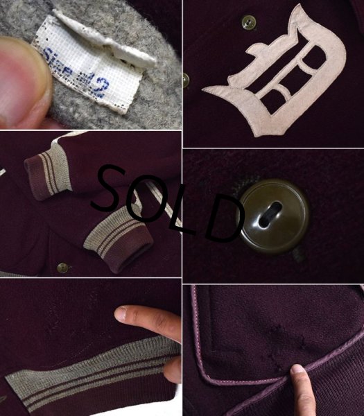 画像2: 40's【ビンテージ】【エンジxグレー】ウール【ボタンスタジャン】【サイズ42】  (2)