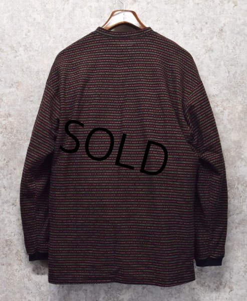 画像3: 90’s【ビンテージ】USA製【BACHRACH】バクラック【黒×緑×エンジ】ボーダー【ヘンリーネック】【ロンＴ】【サイズＭ】  (3)