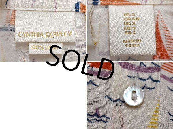 画像2: 【CYNTHIA ROWLEY】【シンシア ローリー】【ヨット柄】【リネン】【半袖シャツ】【レディース古着】【サイズS】  (2)