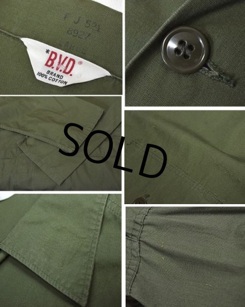 画像2: 【60's】【ビンテージ】【B.V.D】u.s.army【PX品】【コットンポプリン】【ユーティリティシャツ】【サイズＬ】  (2)