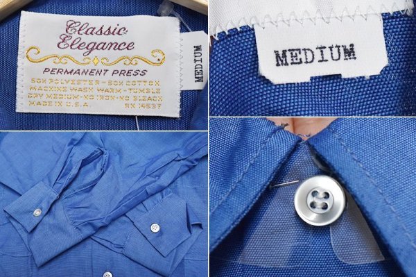 画像2: 【デッドストック】【USA製】ビンテージ【Classic Elegance】【クラシックエレガンス】【青】【ポリコットンシャツ】 【サイズM】  (2)