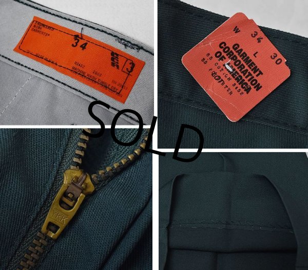 画像3: 80's【デッドストック】【USA製】【ビンテージ】【GARMENT CORP OF AMERICA】【ガーメントコープオブアメリカ】緑【ワークパンツ】【34x30】  (3)