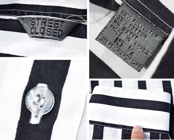 画像2: 【ビンテージ】【STREET CLOSED】【白x黒ストライプ】【ポリコットンシャツ】【15-1/2】  (2)