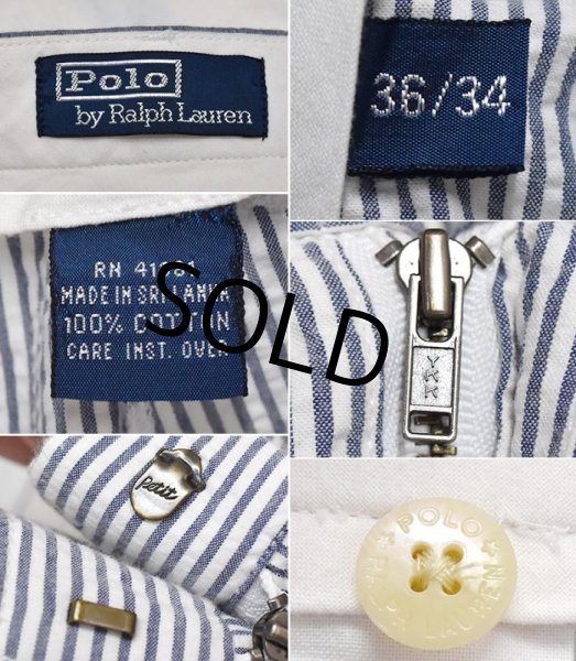 画像3: 【RALPH LAUREN】【ラルフローレン】水色【ストライプ】【シアサッカーパンツ】２タックスラックス【36X34】  (3)