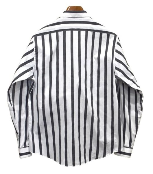 画像3: 【ビンテージ】【STREET CLOSED】【白x黒ストライプ】【ポリコットンシャツ】【15-1/2】  (3)