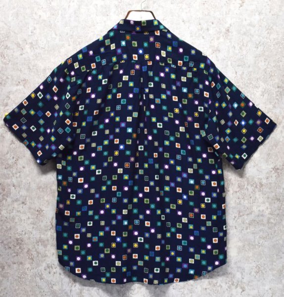 画像3: 【イタリー製】【Moda Mario】【紺】四角模様【キュプラ】【半袖シャツ】【サイズL】  (3)